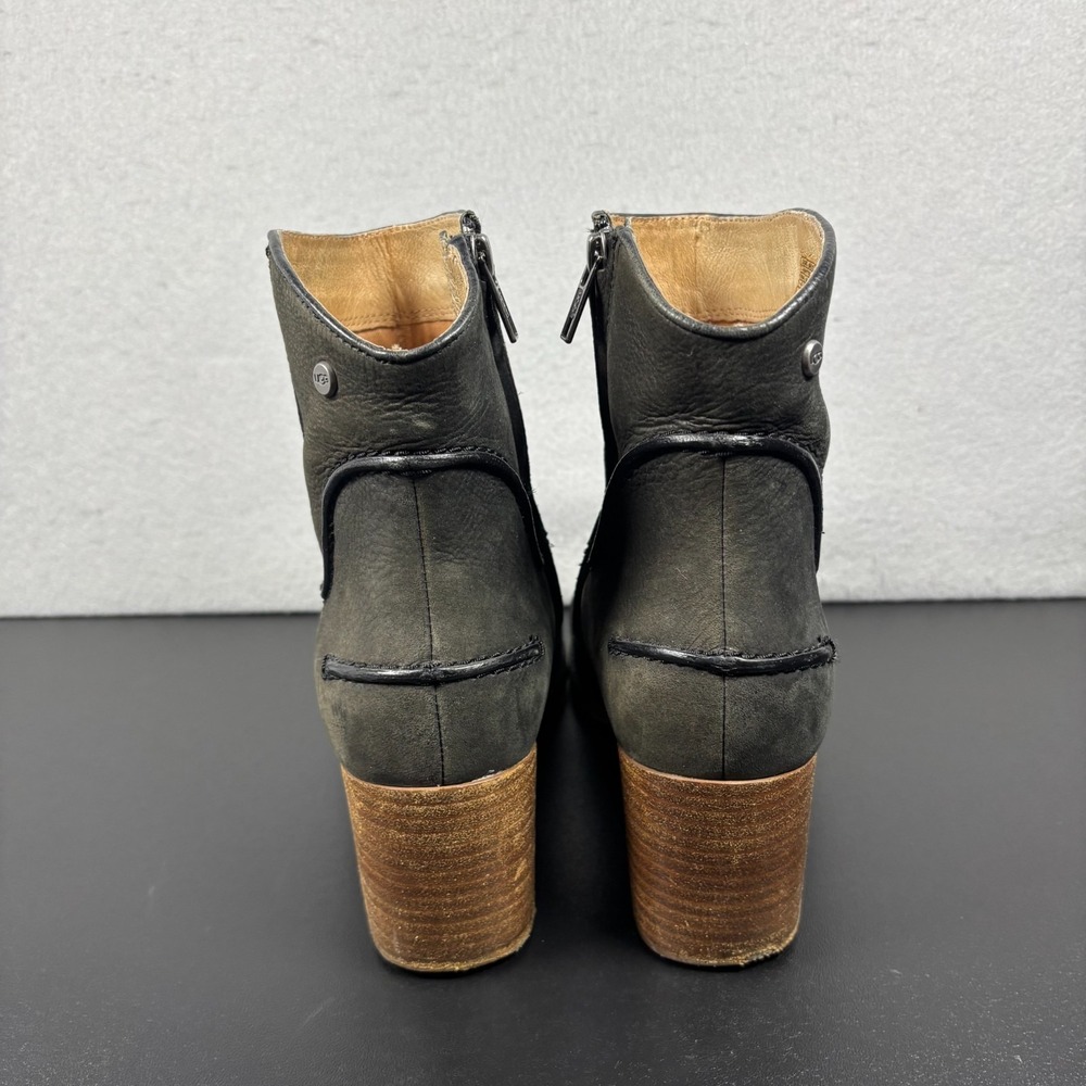 UGG Annie Black Full Grain Leather 1095061‎ Zip-Up Ankle Boots Womens Size 9 - Picture 3 of 11